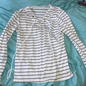 Lace up striped shirt